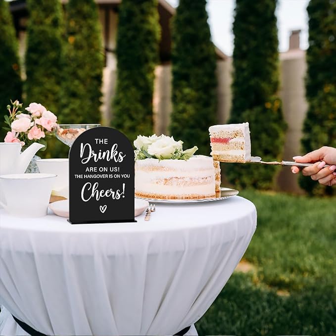 Acrylic Wedding Sign, Bridal Shower Decorations, The Drinks Sign for Ceremony, Modern Font Table Signs, Acrylic Table Top Signs for Wedding Reception and Event Party (Black)