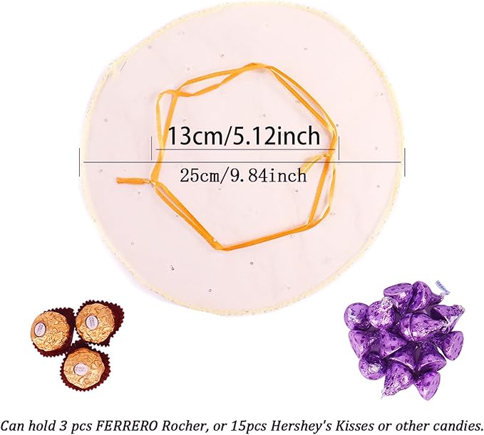 100Pcs Orange Round Organza Bags 9.8 Inch, Sheer Tulle Circles with Drawstring Halloween Candy Pouches, Wedding Party Favor Gift Bags