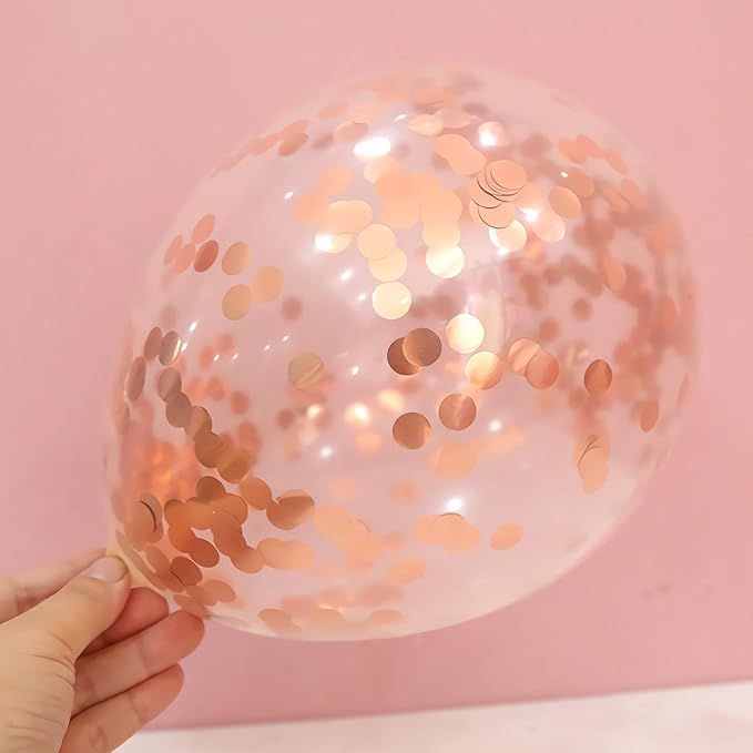 Rose Gold Confetti Balloons, 25 Pcs Thickened 12 Inch Clear Latex Balloon with Confetti Inside for Graduation Decorations Engagement Bridal Shower Party Baby Shower Birthday Party Decoration Supplies