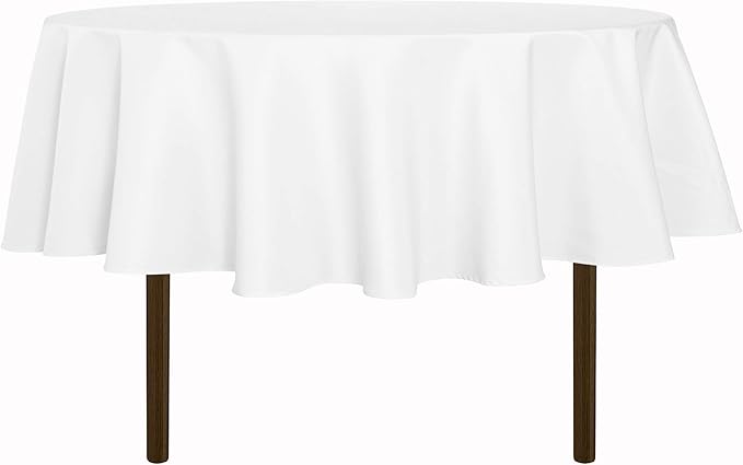 sancua Round Tablecloth - 80 Inch - Water Resistant Spill Proof Washable Polyester Table Cloth Decorative Fabric Table Cover for Dining Tables, Buffet Parties and Camping, White