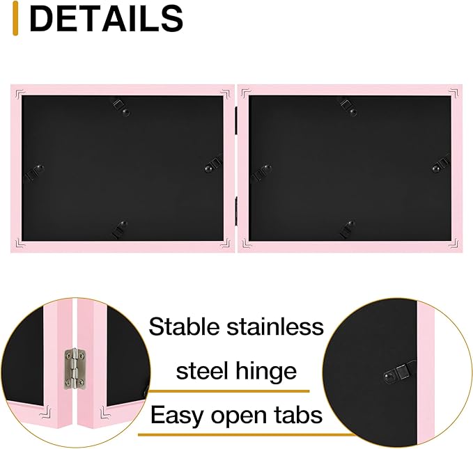 decorUhome Double 6x4 Picture Frame Horizontal, Engineered Wood Bifold Photo Frame with Plexiglass for Tabletop Display, 6x4, Pink