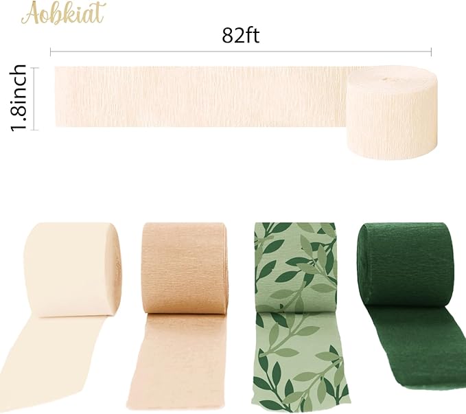 AOBKIAT Wedding Party Baby Shower Decorations,8 Rolls Green Crepe Paper Streamers for Birthday,Engagement,Bridal Shower,Anniversary,DIY Tassels,Boho Green Theme Party