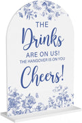 Acrylic Wedding Signs, Dusty Blue Wedding Decor, Blue Weddings Decor, The Drinks Signs for Reception, Modern Calligraphy Arch Acrylic Table Top Sign for Weddings Parties Dinners (White)