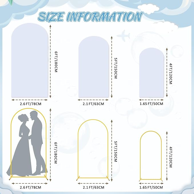 FOTSHARER Wedding Arch Backdrop Stand and White Spandex Arch Cover 6FT 5FT 4FT Set of 3 Metal Arched Frame Backdrop Stand for Parties Arch Stand Cover for Birthday Party Baby Shower Graduation Decor