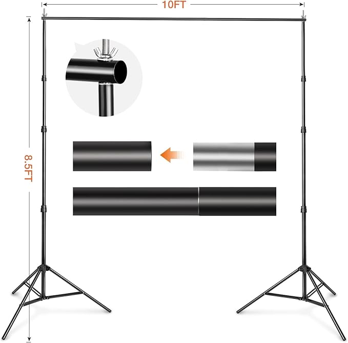 Yesker 8.5x10ft Green Screen Backdrop Kit with Stand Photography Greenscreen Background Support System with 6x9ft Muslin Chromakey Backdrop and Clamp for Photo Video Studio Portrait Product Shooting