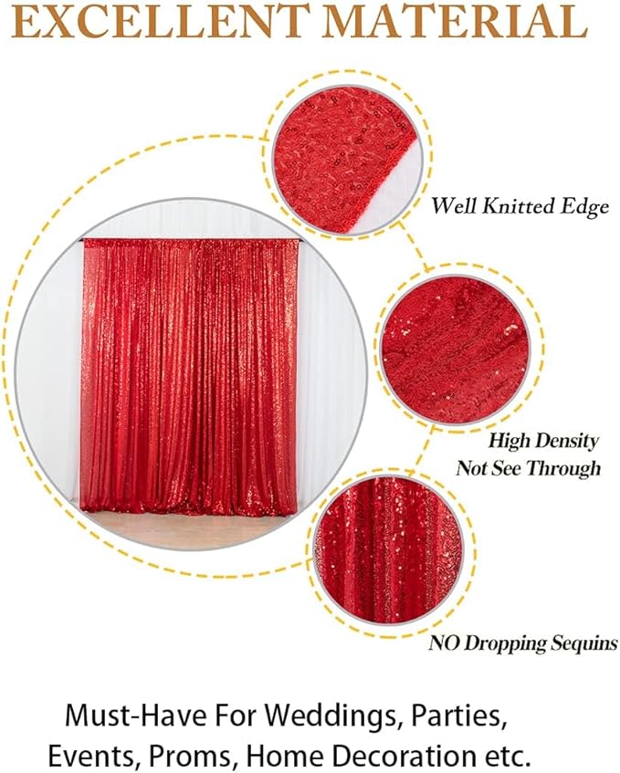 ShiDianYi Sequin Backdrop Curtain 10x10 FT Red Sequins Fabric Drapes for Photography Shimmer Sequined Curtain for Parties Red Backdrops Photo Background for Christmas/Wedding