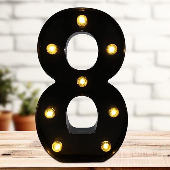 LED Marquee Numbers, 8.58 Inch Led Light Up Numbers for Party, Small Light Up Letters, Battery Powered Lighted Number for Table, Birthday, Night Light, Christmas or Home Decor (Black, Number 8)