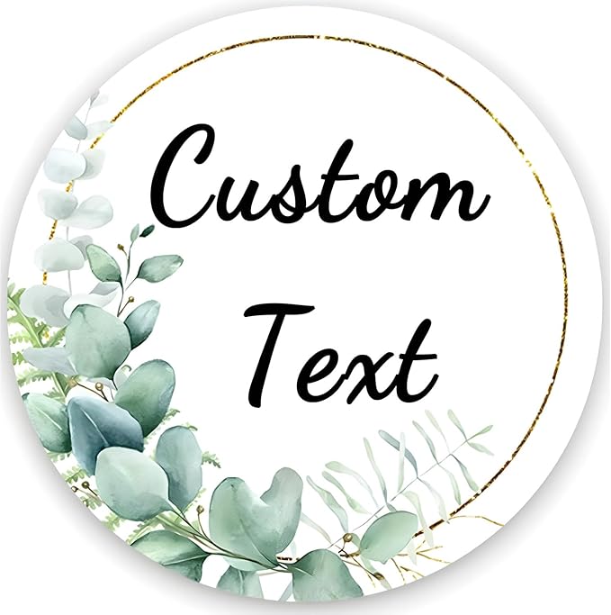 Custom Stickers for Weddings, Birthdays & Businesses - Personalized Labels with Your Logo - Waterproof, Fade and Heat Resistant - Pack of 100-1000 (Wreath C, 1.5 Inch)