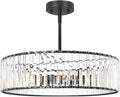 Modern Crystal Chandelier, 6-light Dinning Room Light Fixture, Round Pendant Light Kitchen Island, Black Hallway Light Fixture, Semi Flush Mount Ceiling for Living Room Entryway Bedroom Foyer, E26