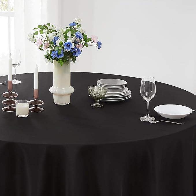 Round Tablecloth 132 Inch 2 Pack Black Tablecloths Washable Decorative Linen Polyester Table Clothes Cover for Dining Table Banquets Buffet Parties and Wedding