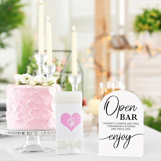 Acrylic Wedding Sign Wedding Signs for Ceremony Open Bar Sign for Wedding Modern Calligraphy Arch Acrylic Table Top Sign for Wedding Reception and Event Party Table(white）