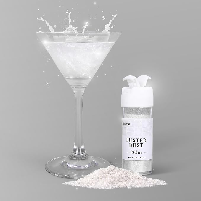 White Edible Glitter for Cake Decorating, 5g White Luster Dust Edible for Drinks, Glitter for Cocktails, Drinks, Macaron, Cookies, Cupcakes, Chocolate, and Strawberries(0.18oz, white)