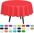 QIKSION Red Round Tablecloth 12 Pack, 84 Inch Plastic Table Cover Disposable for Parties