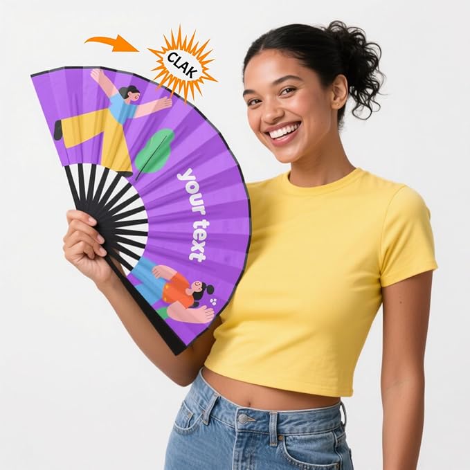 Custom Fans with Your Photo/Text - Personalized Folding Hand Fan for Line Dancing, Weddings, Parties | Decorative Gift for Women, Church Events & Dance Performances (100, 13 Inch)