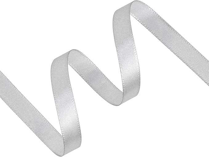 Silver Satin Ribbon 3/8 inch X Continuous 25 Yards, Single Face Polyester Ribbon Perfect for Gift Wrapping, Flower Bouquet, Wedding Decor, Crafts, Bow Making, Sewing and More