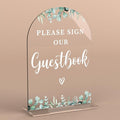 Acrylic Wedding Sign Please Sign Our Guestbook Signs for Ceremony Modern Calligraphy Arch Acrylic Table Top Signs for Wedding Reception and Event Party Table Decor (Eucalyptus Leaves)