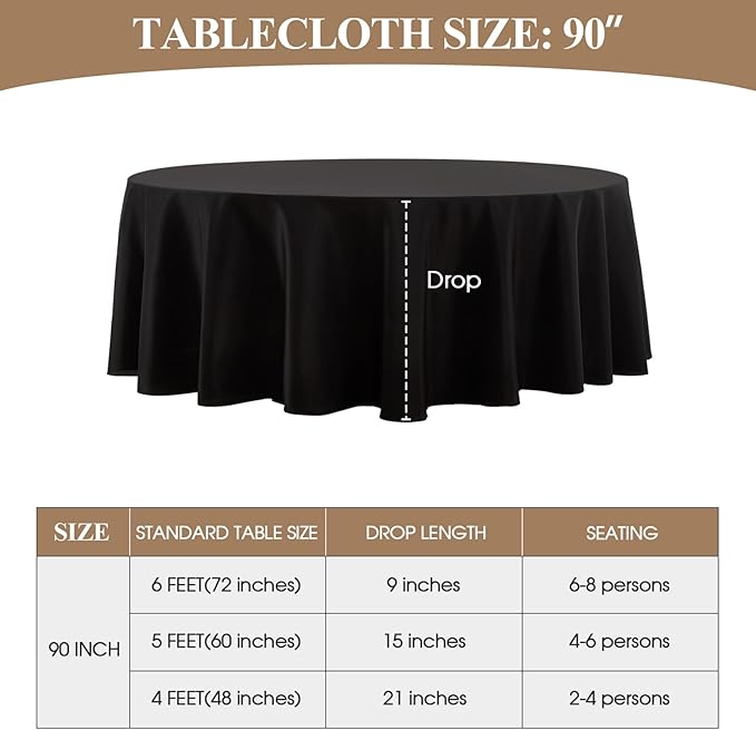 Round Tablecloth 8 Pack 90 Inch Black Tablecloths Washable Decorative Linen Polyester Table Clothes Cover for Dining Table Banquets Buffet Parties and Wedding