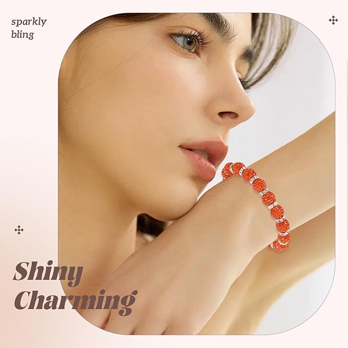 160pcs 10mm Rhinestone Beads for Jewelry Making, Orange Shiny Round Disco Ball Beads Bulk, Sparkle Crystal Clay Christmas for Bracelet Baseball Necklace Earring Crafting and DIY