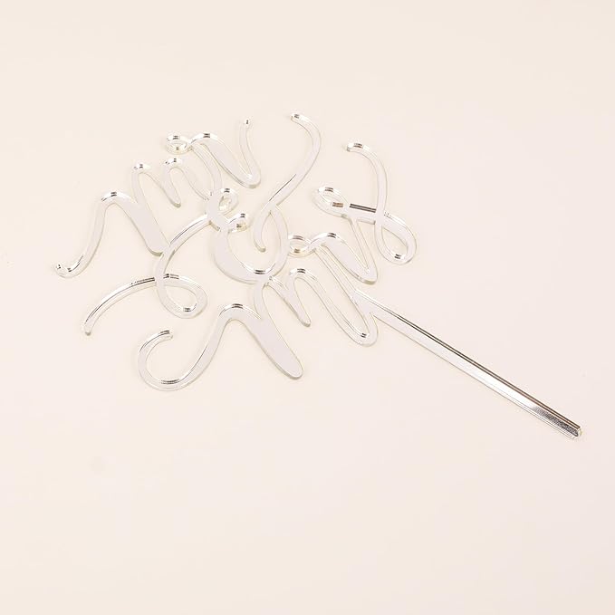 Mr and Mrs Cake Topper - Glitter Silver Acrylic Wedding Cake Decorations, Bride and Groom Cake Pick (Silver)