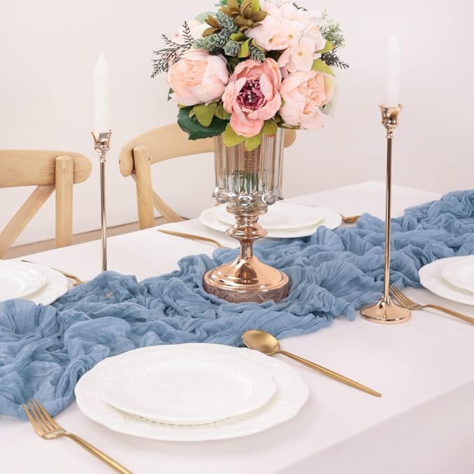 Dusty Blue Table Runner Cheesecloth Table Runner 4 Pack 10FT Farmhouse Table Runners 120 Inches Fall Table Decor Dining Room Centerpiece Wedding Boho Baby Shower Birthday