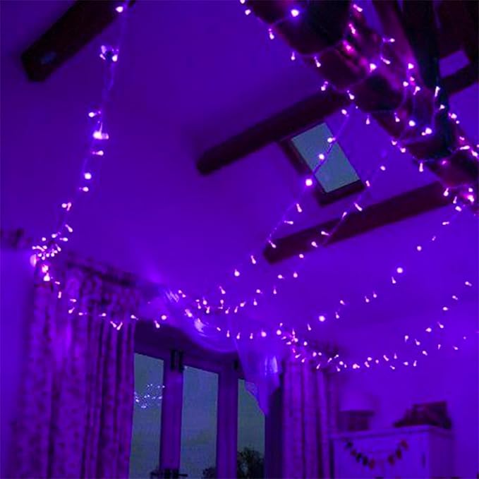 Purple String Lights, 33ft 100 LED 8 Modes Clear Wire Plug in Christmas Easter Tree Decorative Light for Wedding Birthday Party Window Bedroom Hanging Decorations