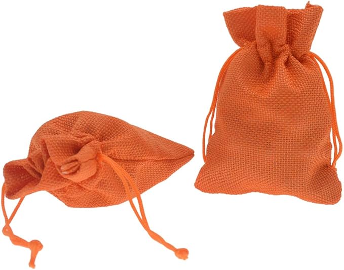 20Pcs Orange Burlap Gift Bags with Drawstring, 5.9 x 7.5 Inch Linen Jewelry Gift Bags for Halloween Goody Christmas Wedding Favor and DIY Crafts