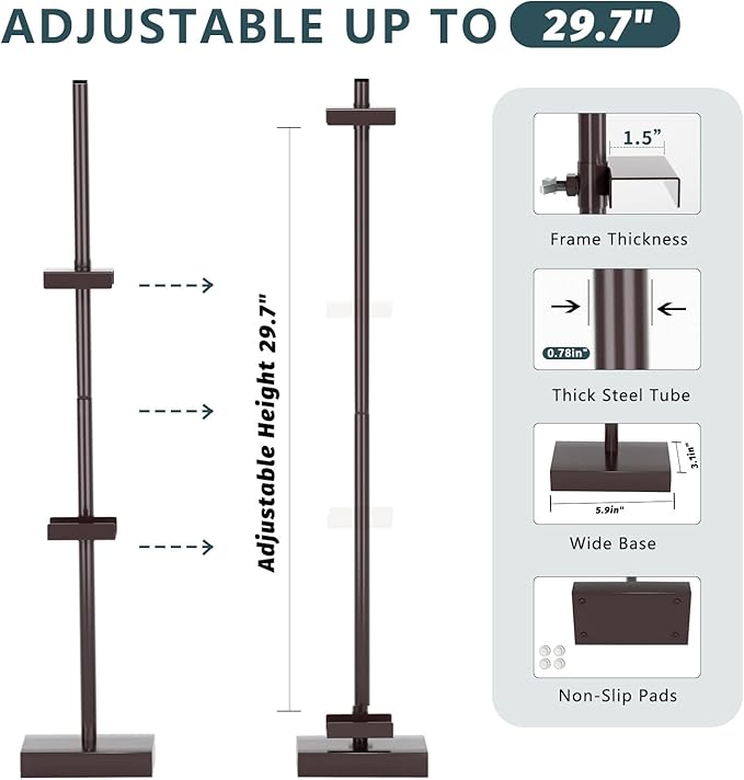 Tabletop Picture Frame Stand, Adjustable for Frames Up to 29" H, Frame Holder Stand Table Easels for Display, Metal Standing Easel Display Stand for Picture Frames, Artwork, Canvas (Brown)