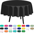 QIKSION Black Round Tablecloth 3 Pack, 84 Inch Plastic Table Cover Disposable for Parties