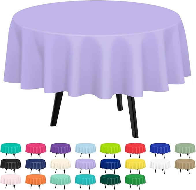 QIKSION Lavender Round Tablecloth 3 Pack, 84 Inch Plastic Table Cover Disposable for Parties