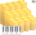 Set of 24 Waterproof Outdoor Flameless Candles,Realistic LED Candles with 4 Remote and Timer,(H 4" 5" 6" x D 2.2"),for Halloween Wedding Festival Decor.