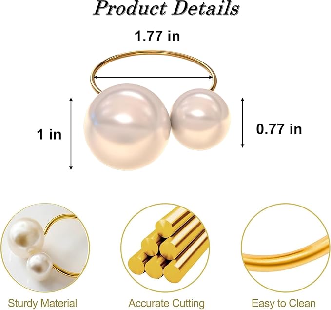 Pearl Napkin Rings Set of 50,Gold Rings Napkin Holders Delicate Serviette Buckle for Wedding Thanksgiving Christmas Family Birthday Party Kitchen Table Décor(50,Pearl)
