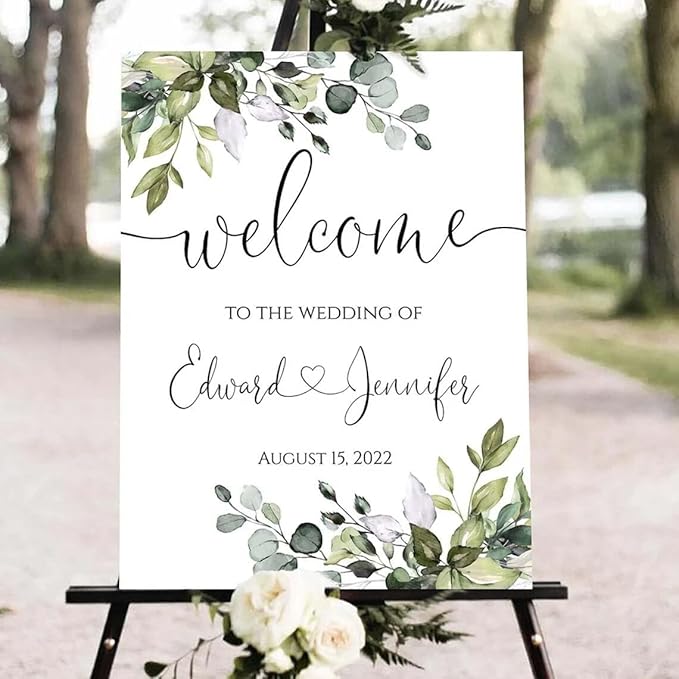 Greenery Wedding Welcome Sign, Eucalyptus Wedding Sign, Botanical Welcome Wedding Sign, Welcome to our Wedding Sign, Wedding Signs for Ceremony, Personalized Wedding Welcome Sign #07