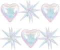 6Pcs Iridescent Foil Balloons, 22" 18" Heart Explosion Star Iridescent Balloons Large Holographic Clear Foil Balloon for Birthday Baby Shower Mermaid Rainbow Wedding Party Supplies
