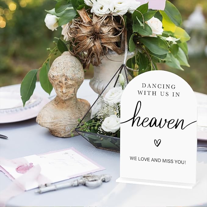 Acrylic Wedding Sign Dancing With Us In Heaven Sign for Wedding Wedding Signs for Ceremony Modern Calligraphy Arch Acrylic Table Top Sign for Wedding Reception and Event Party Table(white）