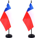 WXTWK 2 Pack Chile Flag Chile Deluxe Desk Flag Set - Mini Small Chilean Table Office Flags with Black 12" Solid Pole Stand Base Classroom Meeting Desktop Decorations