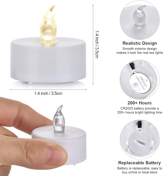 LED Tea Lights Candles- 50PACK Flameless Candles Realistic and Bright Flickering Long Lasting 200Hours for Holiday Celebration,Party, Home Decoration Warm White,Battery Operated