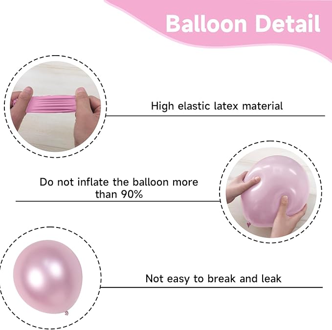 Pink Balloons, 52 PCS Metallic Pink Balloon with Hot Pink and White Dots Confetti Birthday Balloons for Girls Princess, Baby Shower Women Bride Wedding Party Decorations