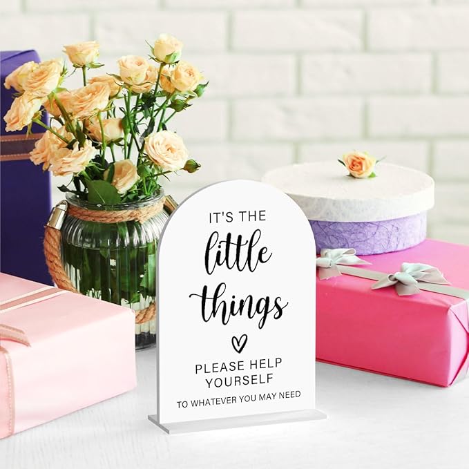 Acrylic Wedding Sign, Bridal Shower Decorations, It's the Little Things Sign for Ceremony, Modern Font Table Signs, Acrylic Table Top Signs for Wedding Reception and Event Party (White)