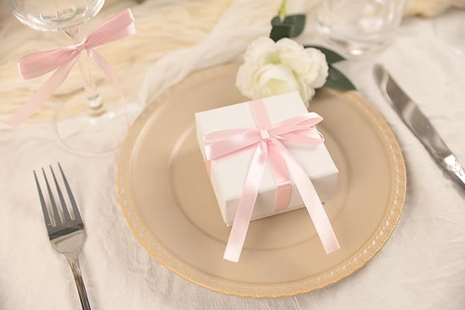Baby Pink Satin Ribbon 3/8 inch X Continuous 50 Yards, Single Face Polyester Ribbon Perfect for Gift Wrapping, Flower Bouquet, Wedding Decor, Crafts, Bow Making, Sewing and More