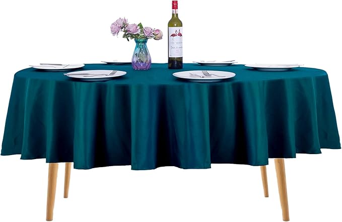 Ascoza 2pack 90 Inch Peacock Blue Round Tablecloth in Washable Polyester Fabric for Wedding/Banquet/Restaurant/Parties…