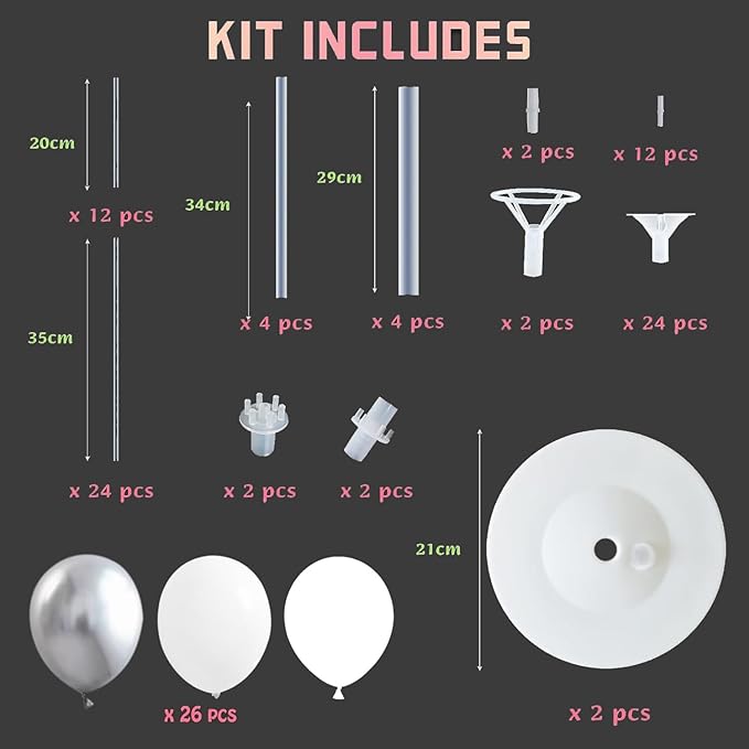 Balloon Stand Kit,Set of 2,Balloon Columns Sticks, Stands for Table&Floor with Stand, Base&Pole,Balloon Tower Backdrop Decoration for Wedding, Baby Shower, Birthday Party, or Bachelorette(Silver)