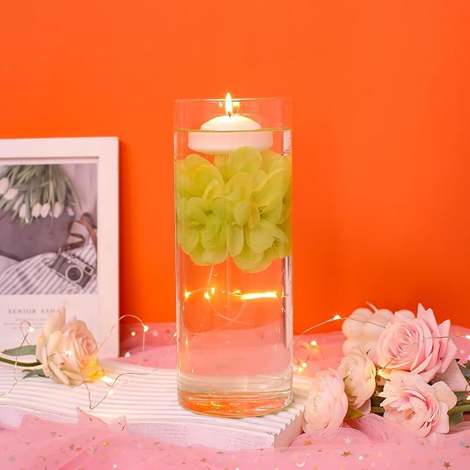 24 Pcs Floating Candles for Centerpieces and Floating Flowers Artificial Flowers Head Vase Filler for Party Home Table Wedding Centerpieces Decoration (Green)