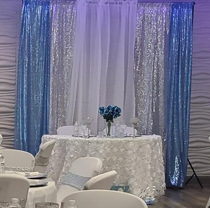 Poise3EHome 2Pcs 3Ft x 8Ft Baby Blue Sequin Backdrop Curtain, Glitter Photography Background, Sequence Xmas Thanksgiving Backdrop for Wedding Party Holiday Festival Decor