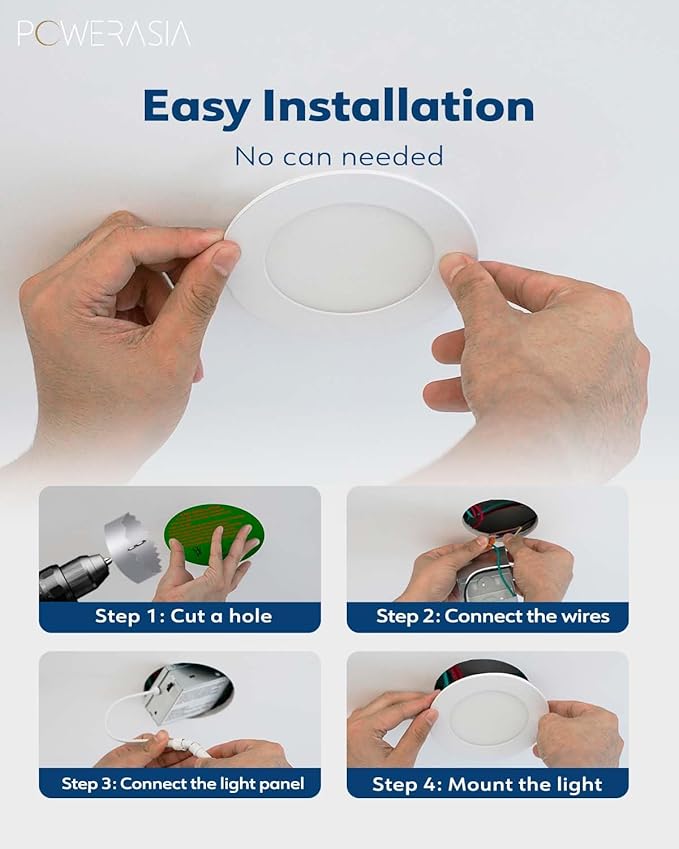 12 Pack 4 Inch Ultra-Thin LED Recessed Ceiling Light with Junction Box, Recessed Lighting 4 Inch 6000K Dimmable Clear White, 9W 110W Eqv, 850LM High Brightness - ETL and Energy Star Certified