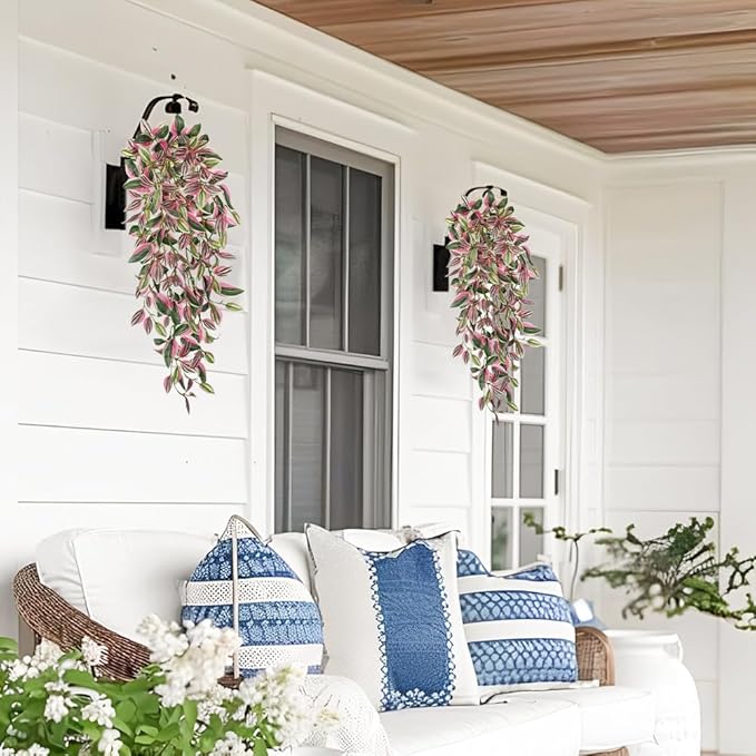 DILATATA Fake Hanging Plants Artificial Hanging Plants 22" Faux Wandering Jew Hanging Leaves Plant for Wall Shelf Home Indoor Outdoor Decor - 5 Pack