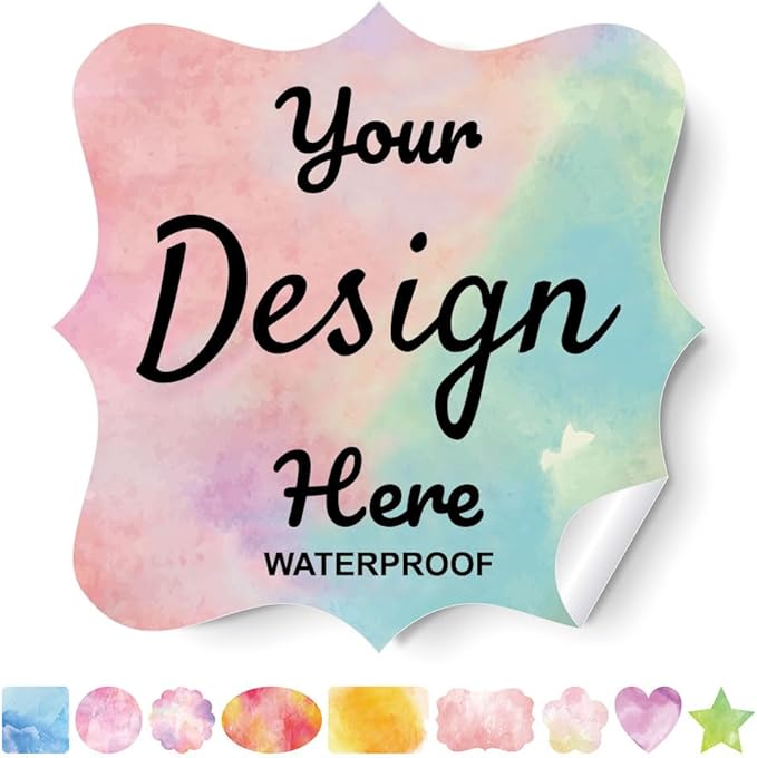 Custom Stickers - Personalized Labels with Fancy Frame, Watercolor Style, Vinyl Material, 100 Rectangular Labels (Waterproof, Outdoor Use)