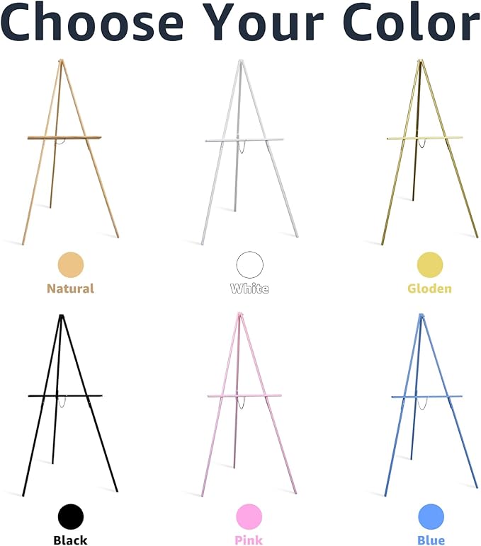 NianFeng Wooden Easel Stand for Sign, Easel Display Stand Floor for Wedding Sign with Adjustable Tray, 63-Inch, Tripod A-Frame Poster Light Duty, Welcome, Art Show & Baby Shower (Pink)