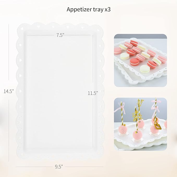 NWK 5 Piece Dessert Table Display Set with 2xLarge 3-Tier Cake Stand/Cupcake Stands, 3X Appetizer Trays Perfect for Wedding Birthday Baby Shower Tea Party