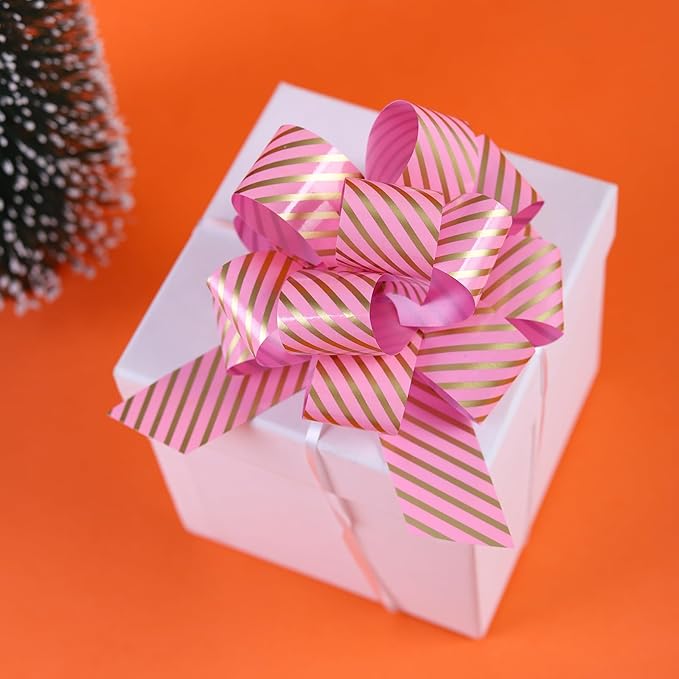 FORBINBO 12 Pieces Stripe Pull Bow Large Gift Wrapping Pull Bows with Ribbon for Christmas Presents Wedding Gift Wrapping Baskets
