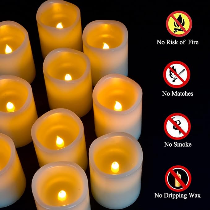 Vinkor Flameless Candles (Ivory Set of 12 （D: 3" x H: 4"）)